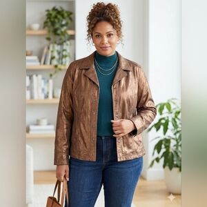 Sassy Coldwater Creek Bronze Metallic Button-Up Jacket | Plus Size 22 Like New